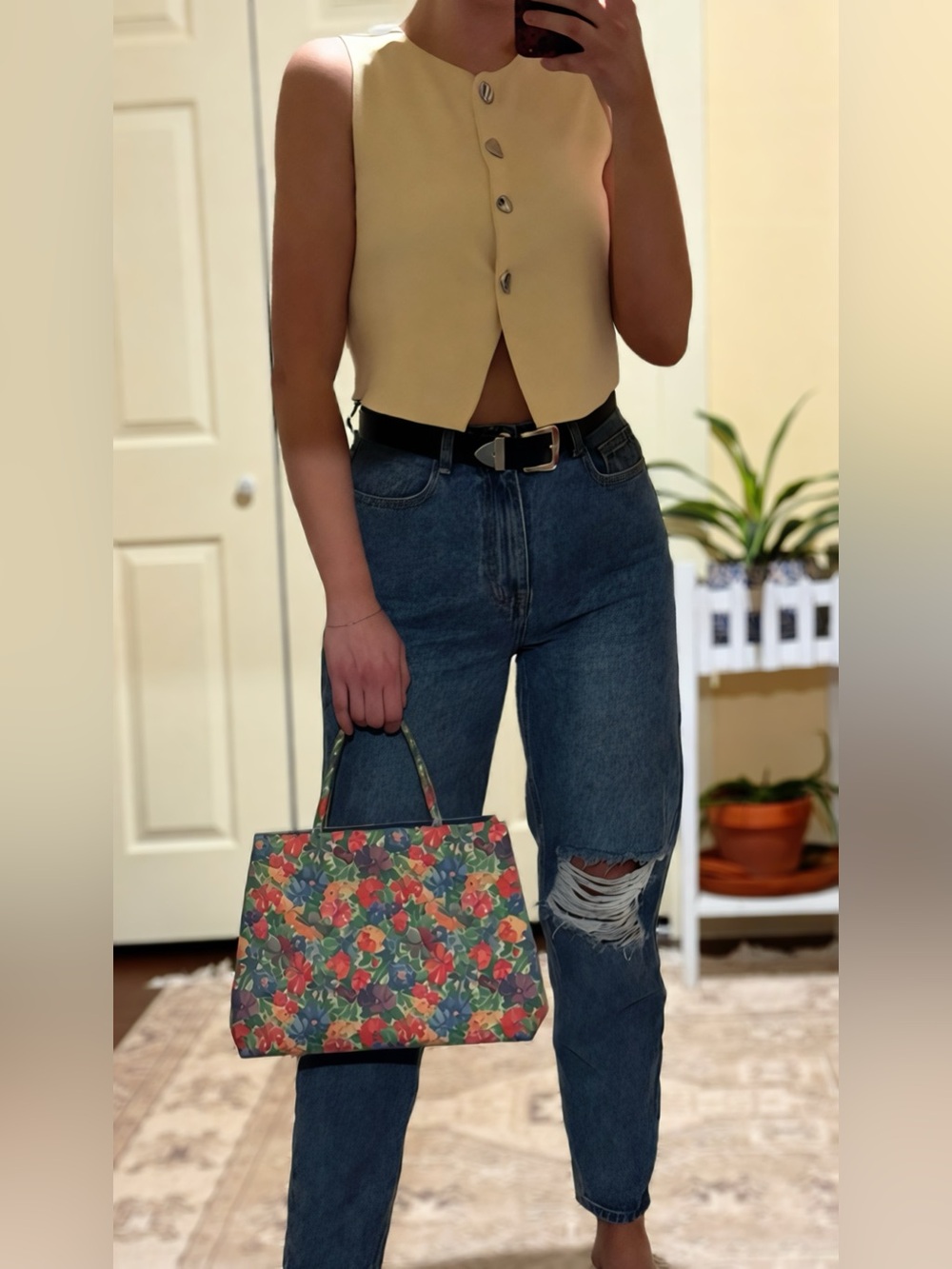 Divided Butter Yellow Minimalist Button Front Vest Top | Size M - Picture 1 of 5